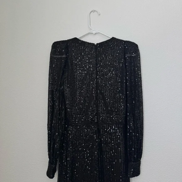 Mac Duggal Ieena Long Sleeve Wide-Leg Sequin Jumpsuit NWT in Black 2 - Picture 8 of 16